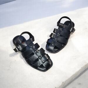 Women’s Boho Summer Fisherman Sandals Size 8M Black T-Strap NWOT Festival Beach